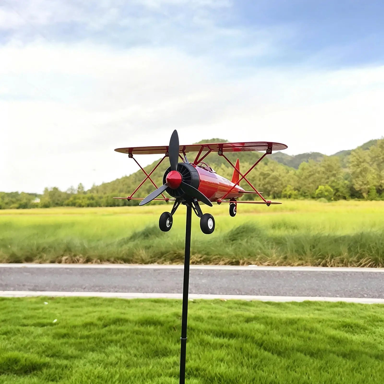 Airplane Weathervane Metal Windmill Wind Measuring Tool Spinner Lawn