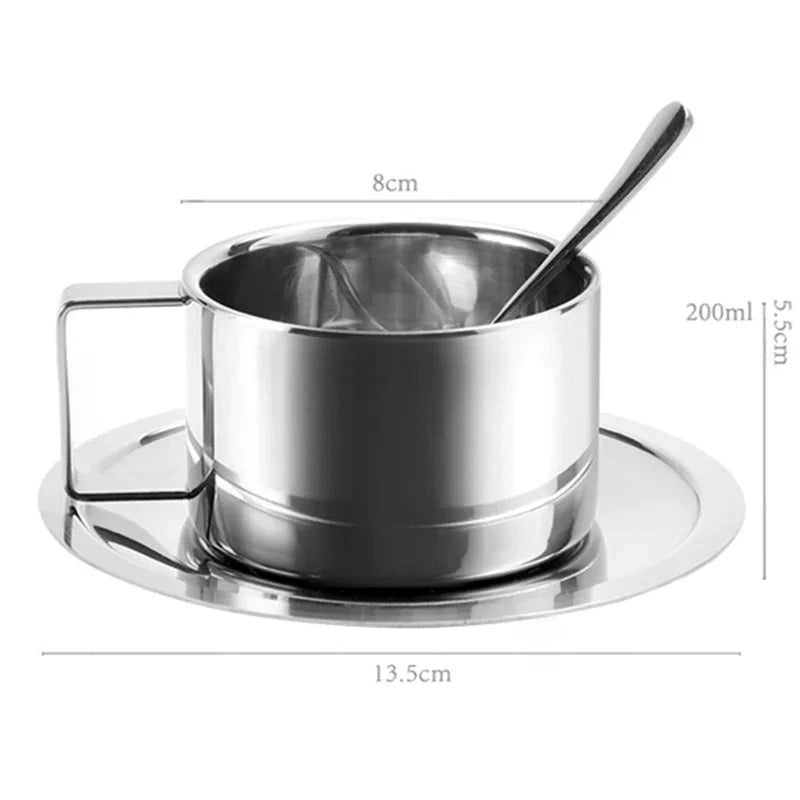 Vintage Stainless Steel Coffee Mug Cups Delicate Coffee Cup And Saucer Set Flower Tea Mug Home Coffeeware Espresso Cups Zpaxo