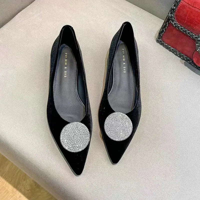 Flat shoes for women Spring Autumn 2025 new rhinestone pointed toe velvet shallow comfort plus size 42 43 44 women's shoes Zpaxo