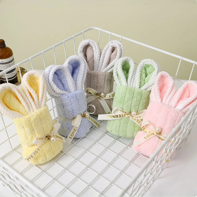 5sets Bunny Shaped Towel Includes 5 Towels Bags Coral Fleece