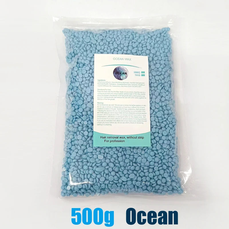 Hard Wax Beans Hair Removal – 500g/300g/50g Unisex Depilatory Wax Beans Zpaxo 500g-Ocean