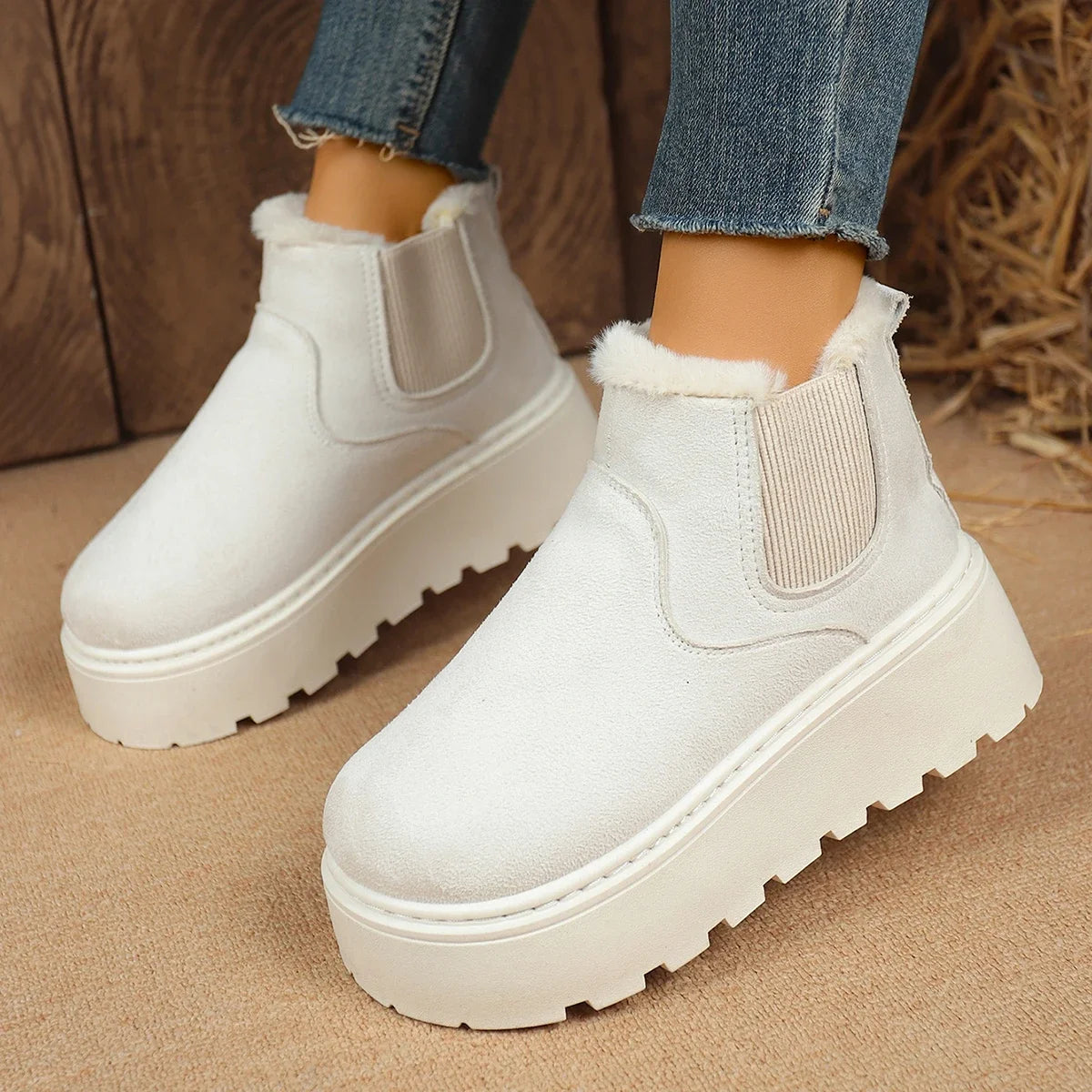 Women Snow Boots 2025 New Fleece Thickened Shoes Winter Fashion Warm Short Boots Large Size Cotton Shoes Ladies Zapatos De Mujer Zpaxo Beige 40