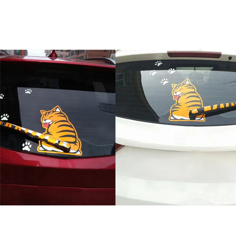 Car Window Decor Sticker Cute Cat Moving Tail Stickers Wiper Decals Zpaxo