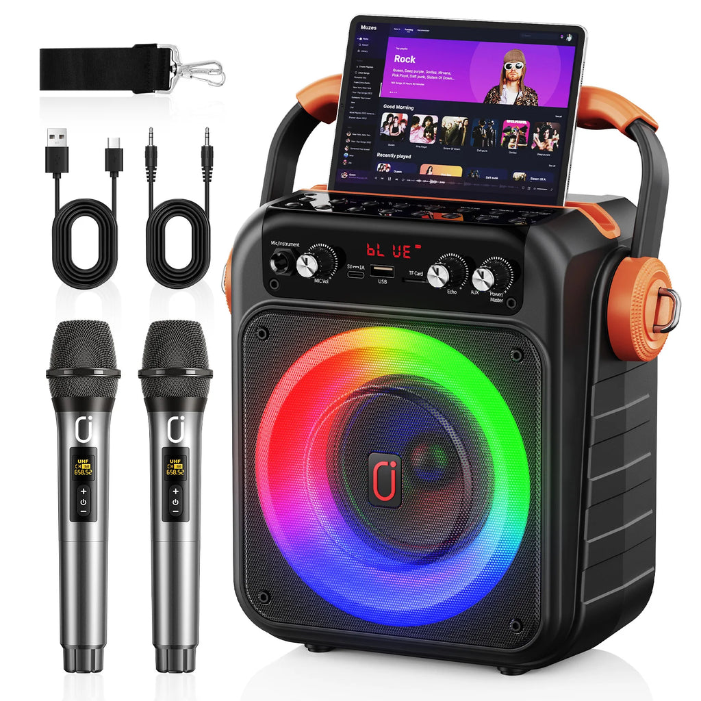 Karaoke Machine 2 Wireless Microphones Portable Bluetooth 5 3 Light