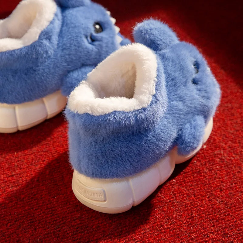 SHAJI Unisex Cute Cartoon Shark Plush Slippers Winter Warm EVA Thick