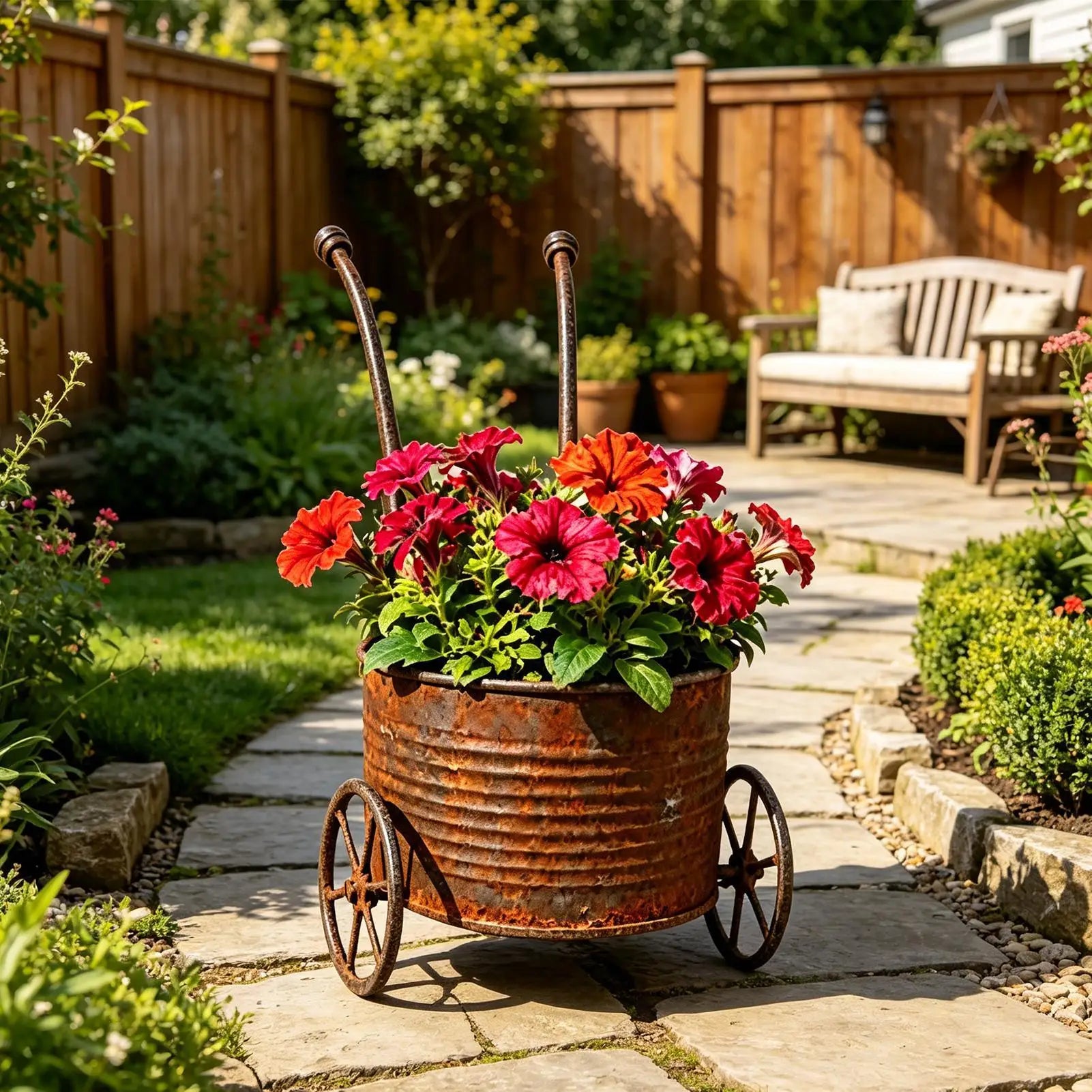 Garden Planters Metal Cart Flower Pot Succulents Yard Backyard Patio Zpaxo