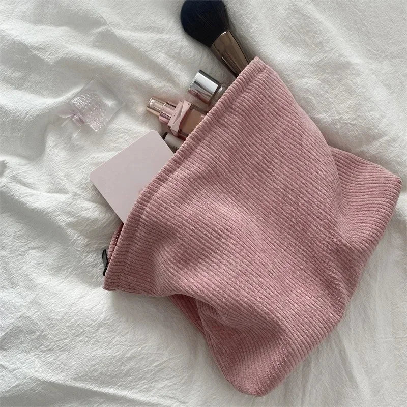 Corduroy Large Capacity Travel Cosmetic Bag Portable Women's Makeup Organizer Zipper Storage Clutch Purses Zpaxo
