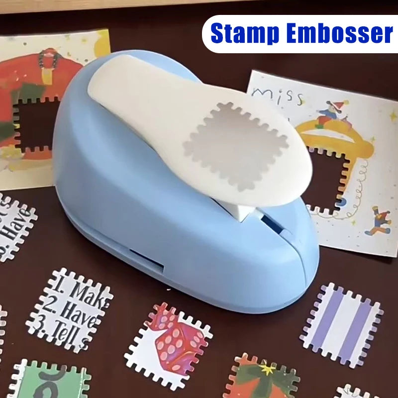 Blue DIY Stamp Border Punch Shape Craft Embossing Machine Round Hole