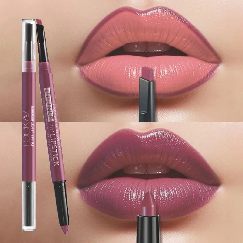 2-in-1 Lip Liner Lipstick Pen Waterproof Long-lasting Pigment Pencil