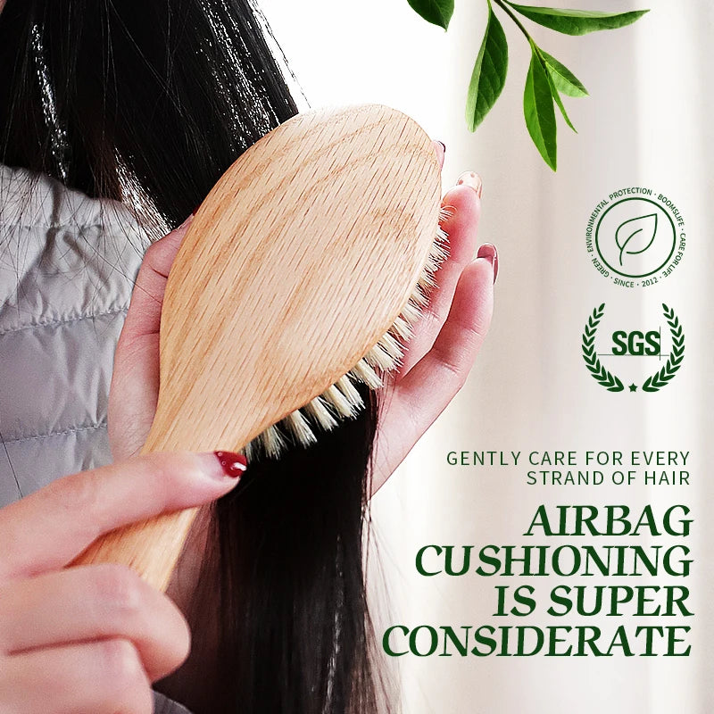 BOOMSLIFE Soft Boar Bristle Hair Brush Women Custom Scalp Massage Detangle HairbrushOak Wood Comb for Hair Barber Accessories Zpaxo