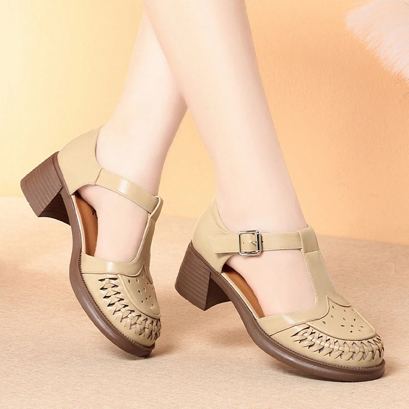Roman Sandals Summer Shoes Women Bag-toe Hollow Single Woven Pig Cage Zpaxo YML72772 Apricot 39 China Mainland