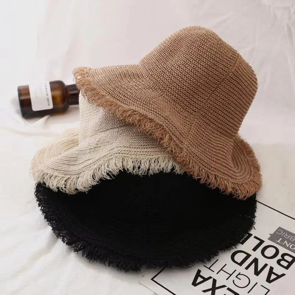 Fashion Straw Weave Straw Hat Sunshade Wide Brim Fisherman Hat Foldable Breathable Basin Cap Summer Zpaxo