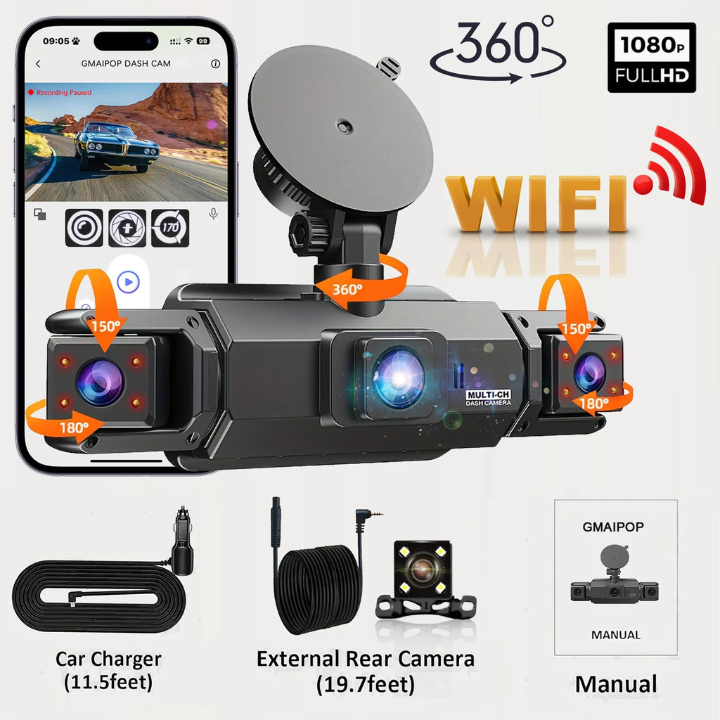 4 Channel Car Dash Cam Wifi FHD 1080P Black Box Night Vision Loop Zpaxo WiFi 4Ch Dash Cam