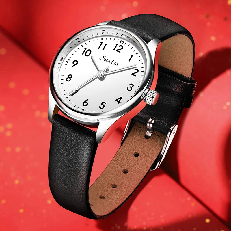 SUNKTA new fashion luxury women's quartz watches elegant leather Watches for Women waterproof simple ladies watches reloj+BOX Zpaxo