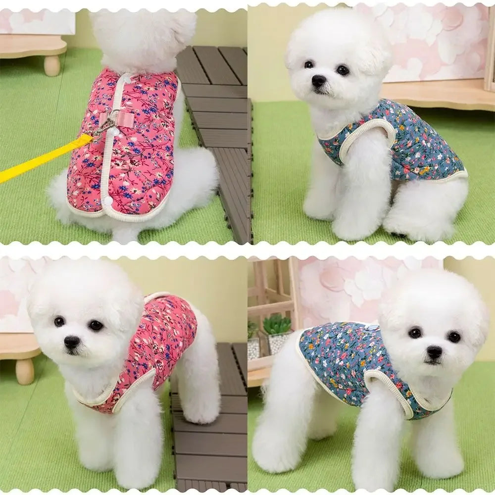 Floral Print Fleece Dog Vest – Warm Winter Pet Coat S–XXL Dog Winter Vest Zpaxo