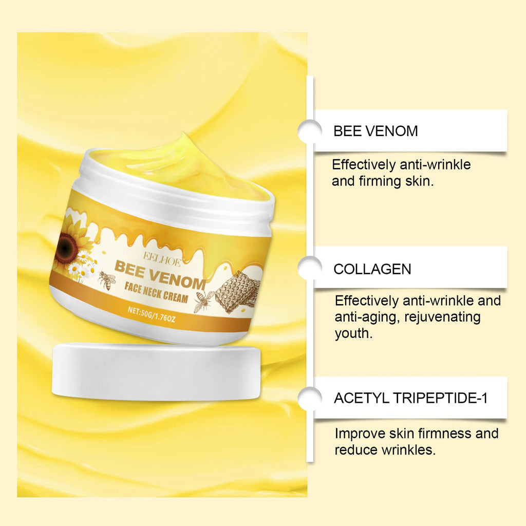 EELHOE Bee Venom Skin Treatment Cream Natural Bee Venom Neck Cream Balance Skin Texture Quickly Improve Skin Imperfections 50g Zpaxo