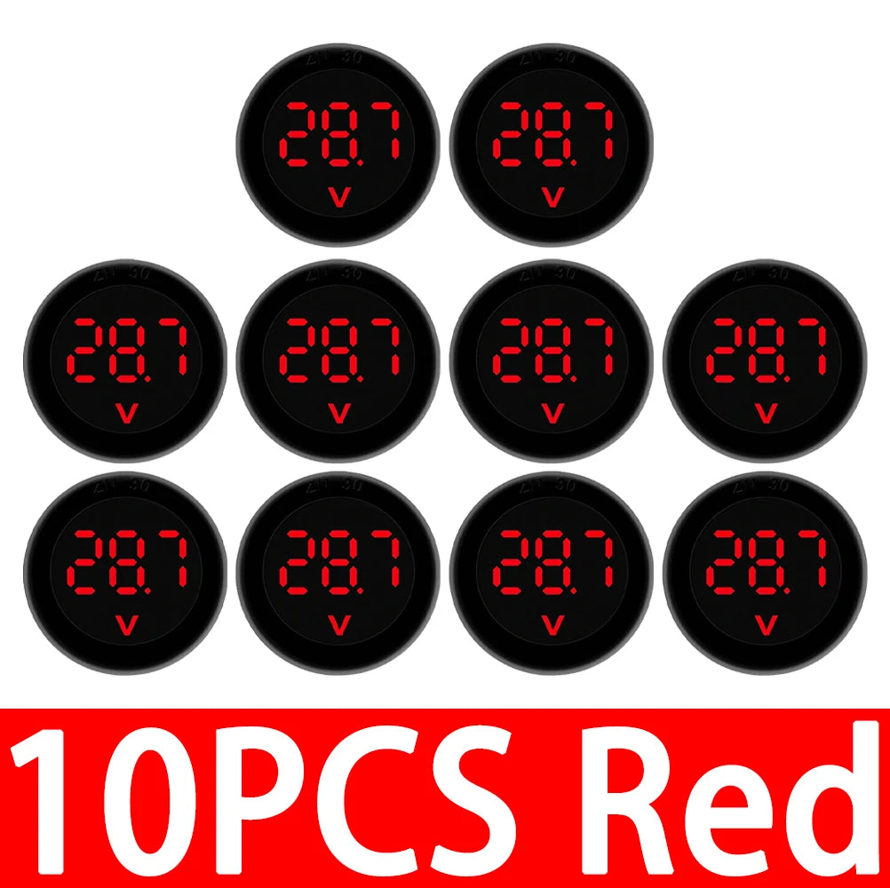 DC5-100V Digital Voltmeter LED Digital Display Circular Voltmeter Car Voltage Current Meter Volt Detector Tester Monitor Panel Zpaxo 10pcs red