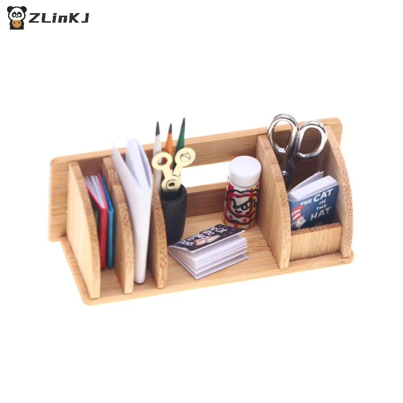 ▶1PCS Dollhouse Miniature Desktop Bookshelf Stationery Rack Home Model Decor Living Scene Storage Rack Doll House Accessories Zpaxo