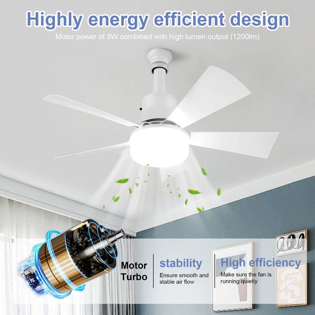 2-in-1 Socket Fan Light Remote 40 Small Ceiling W LED E27 Cordless