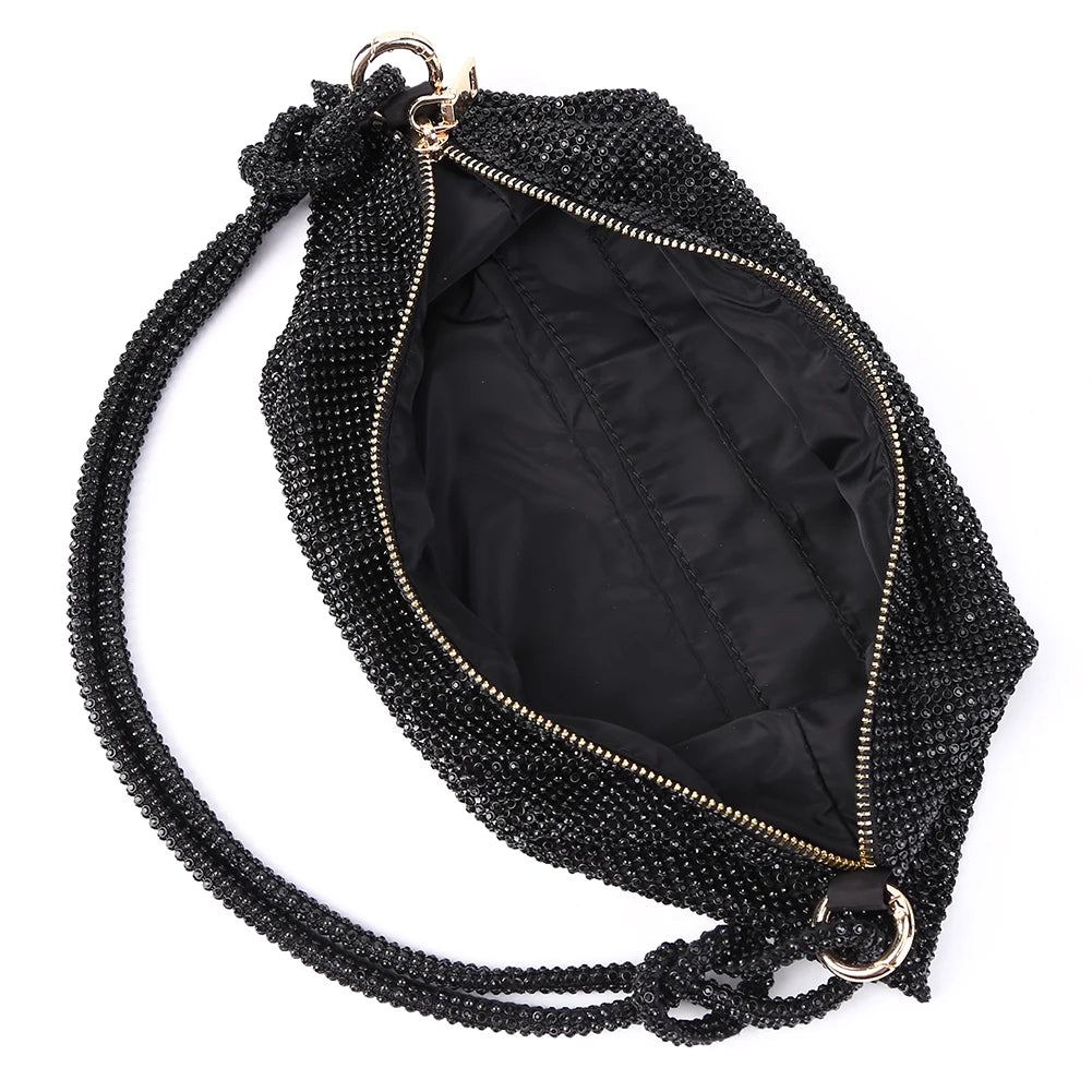 Luxury Designer Hobo Shoulder Bag Handmade Shining Rhinestones