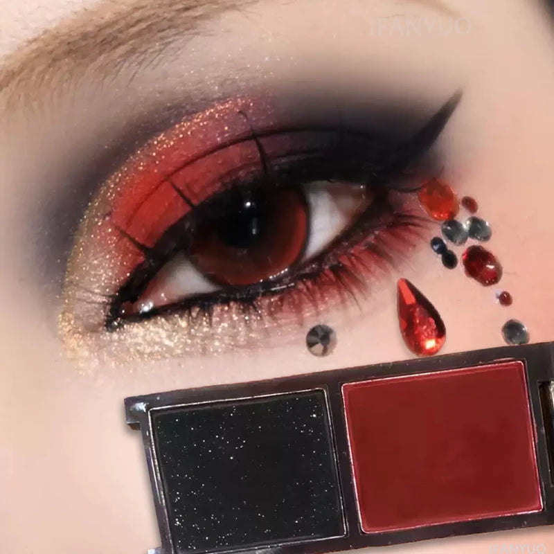 Two-color Black Red Eyeshadow Palette Multifunctional Makeup Silky