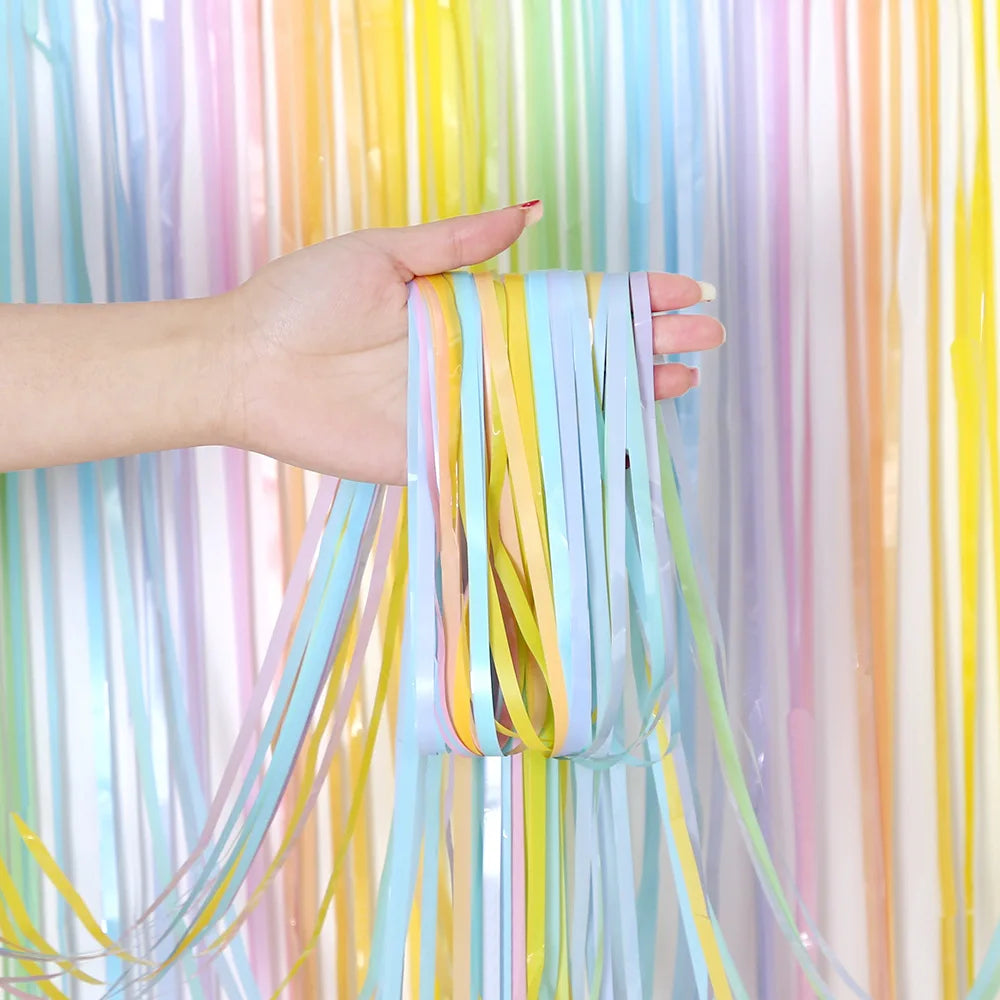 Rainbow Foil Fringe Curtain Gradient Macaron Curtains Photo Booth