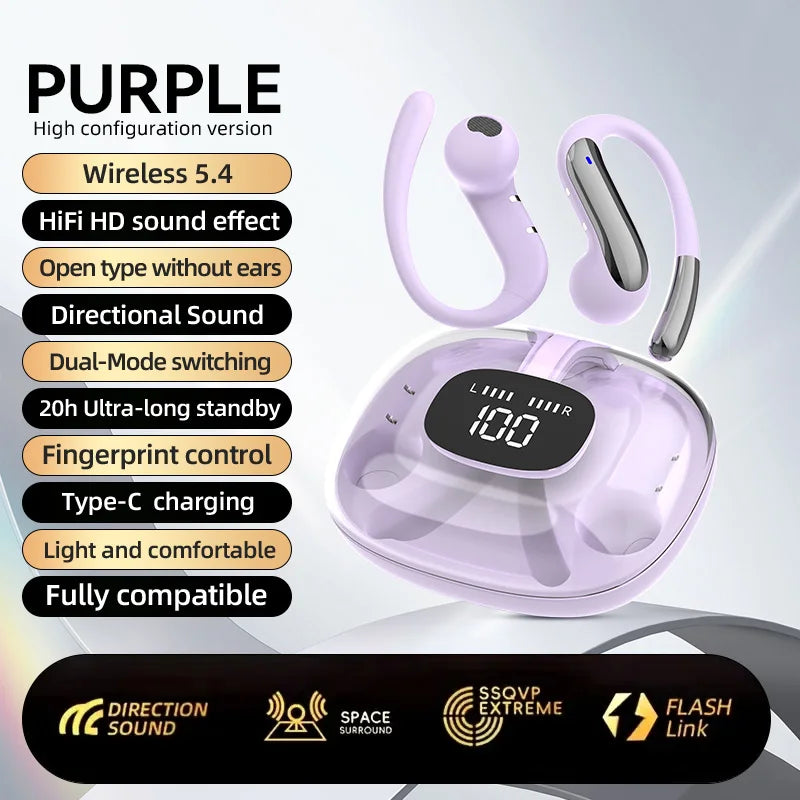 Open Bluetooth Earphones Ear Earbuds 12 Hour Playback Support Zpaxo PURPLE China Mainland