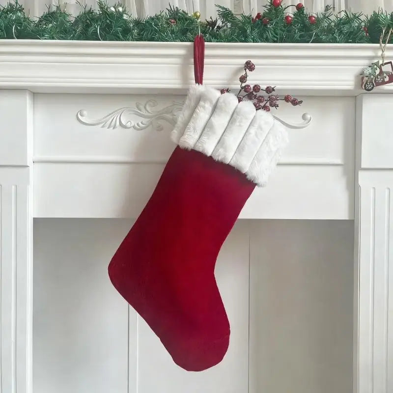 Premium Plush Holiday Stocking Red Design Sturdy Celebration Sock