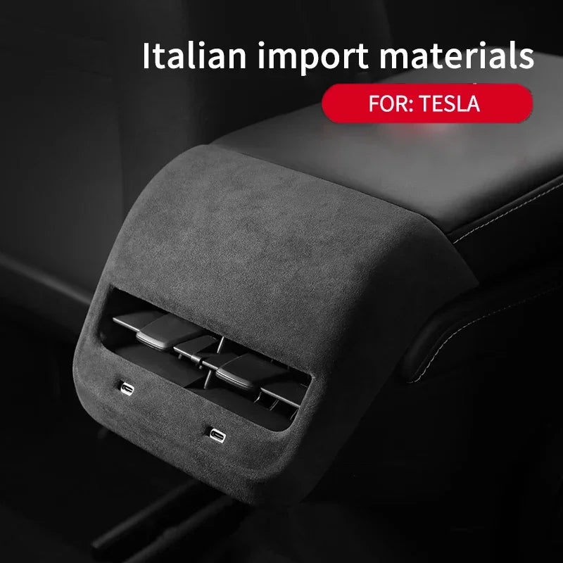 Car Rear Air Condition Vent Outlet Cover For Tesla Model 3/Y Interior Alcan tara Auto Back Exhaust Vent Decorative Sheath Shell Zpaxo