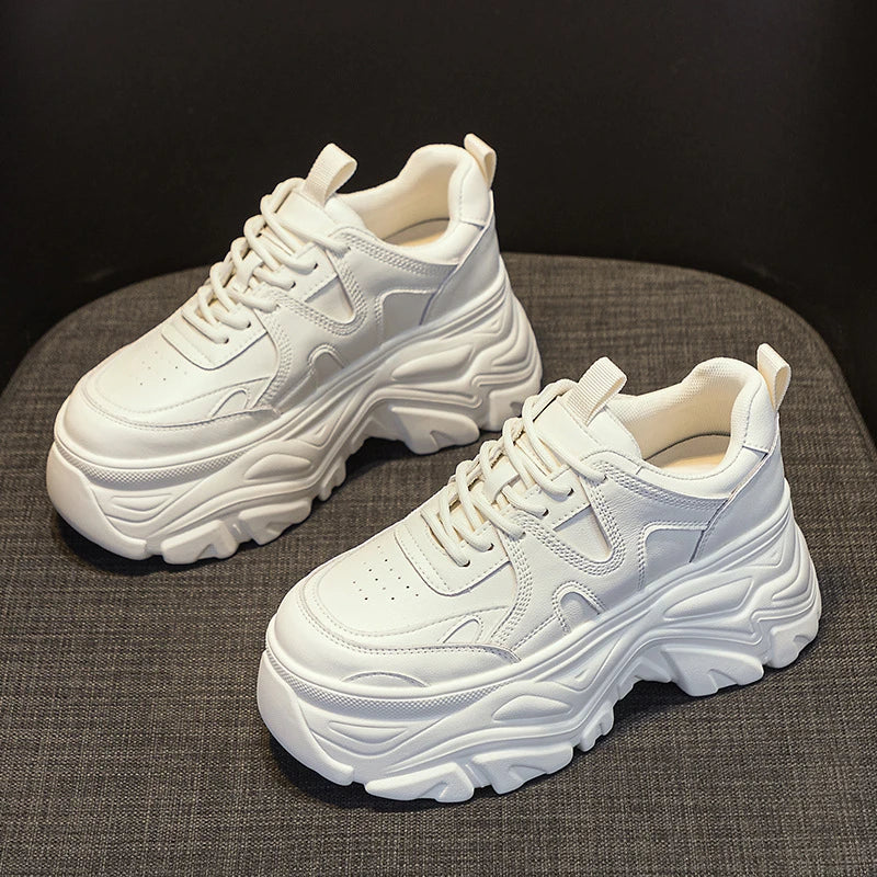 White Chunky Platform Sneakers Ultra Thick Sole Height Increasing Zpaxo