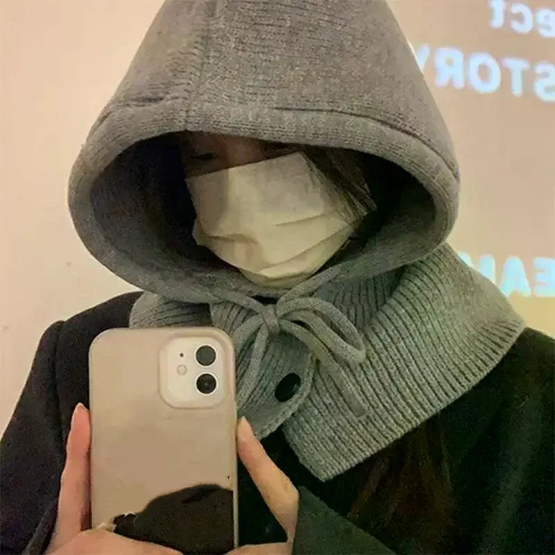 Winter Balaclava Hat Warm Knitted Women's Hood Solid Neck Pullover Zpaxo
