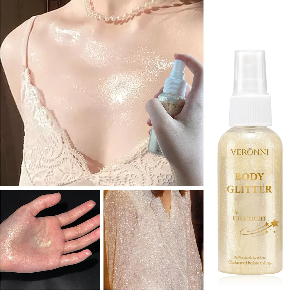 Glow Shimmer Spray,Waterproof Liquid Highlighter Body Luminizer with Glitter Makeup For Face & Body,Long-lasting For Festival Zpaxo