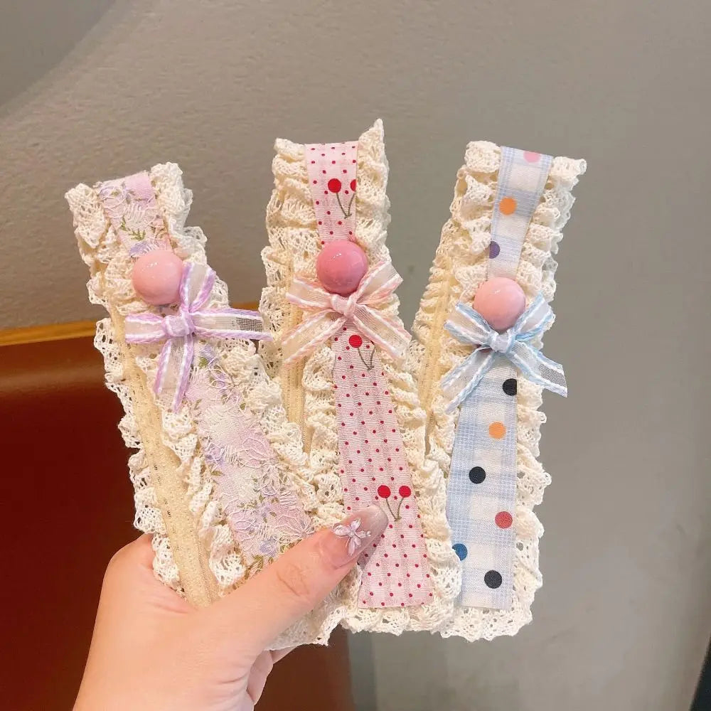 Sweet Floral Pattern Children Hair Patches Wide-edged Lace Bangs Patches with Magic Tape Closure Girls Headband Hair Accessories Zpaxo