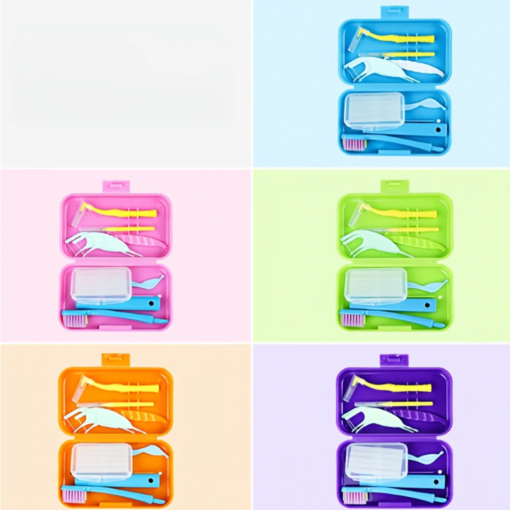 Travel Portable Orthodontic Oral Dental Cleaning Kit Foldable Toothbrush Orthodontic Wax Interdental Brush Oral Cleaning Care Zpaxo