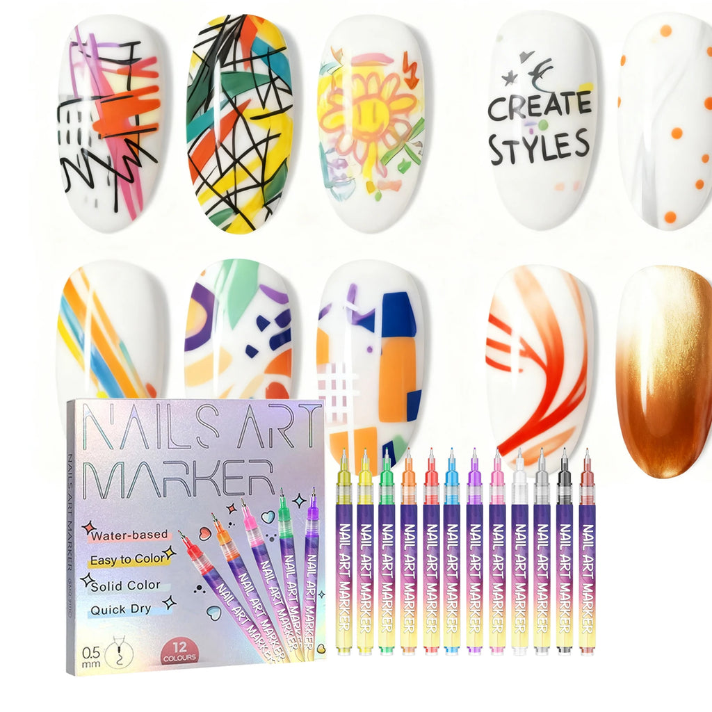 12-Piece Acrylic Nail Art Pen Set – 12 Color Fine Liner Kit Nail Art Pen Set Zpaxo