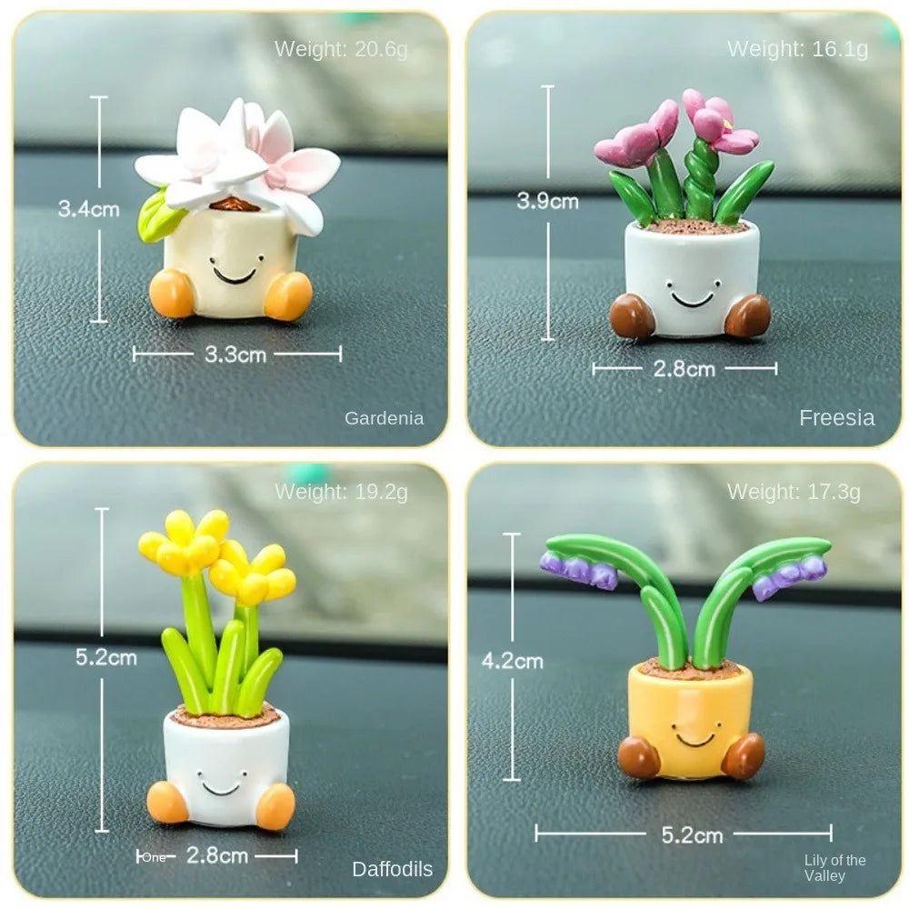 Flower Pot Car Ornaments Cartoon Dashboard Figure Little Canglan Bell Zpaxo