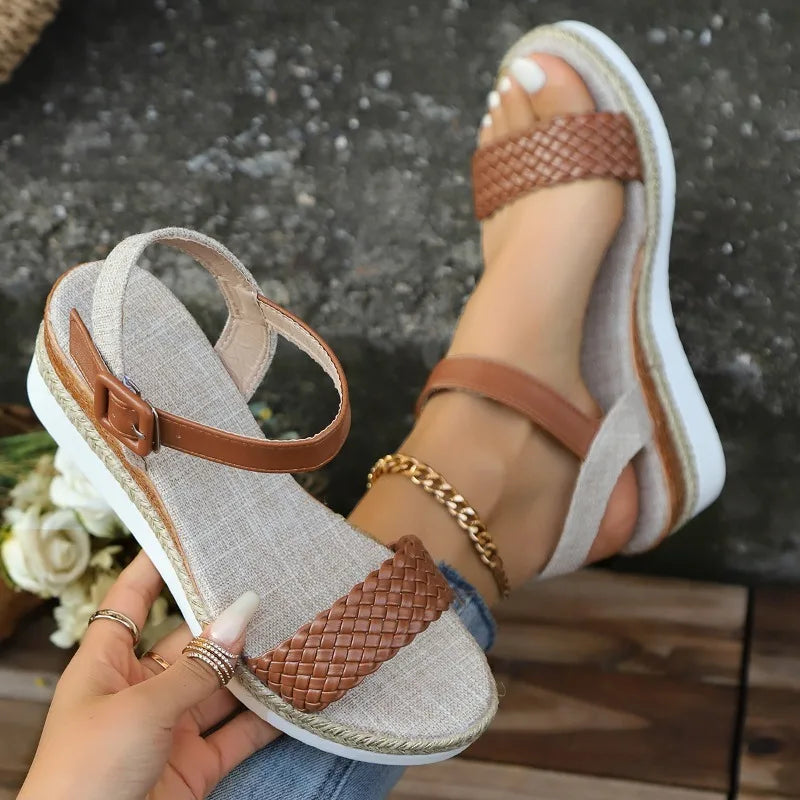 Woven Ankle Strap Wedge Heels Sandals Woman Fashion Braided Open Toe Zpaxo