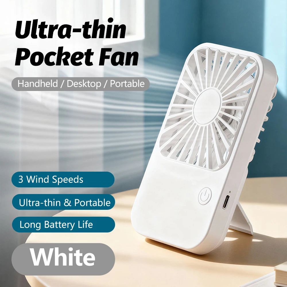 Mini Portable Fan Cute Design 3 Speed Personal Handheld Fan USB Rechargeable Desktop Fan For Indoor Travel Zpaxo White