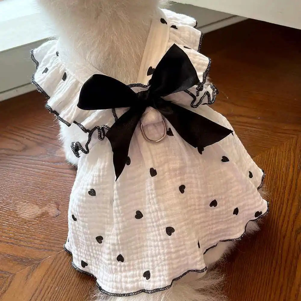 Pet dresses accessories clothes for spring and summer dogs cats teddy bears Pomeranians plush toys cat hearts all cotton fabric Zpaxo black dress2PC M
