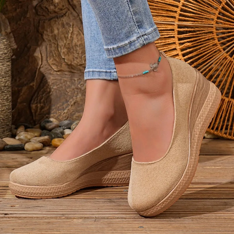2026 Spring Autumn Suede Wedges Heel Single Shoes Women's Thick Soled Zpaxo