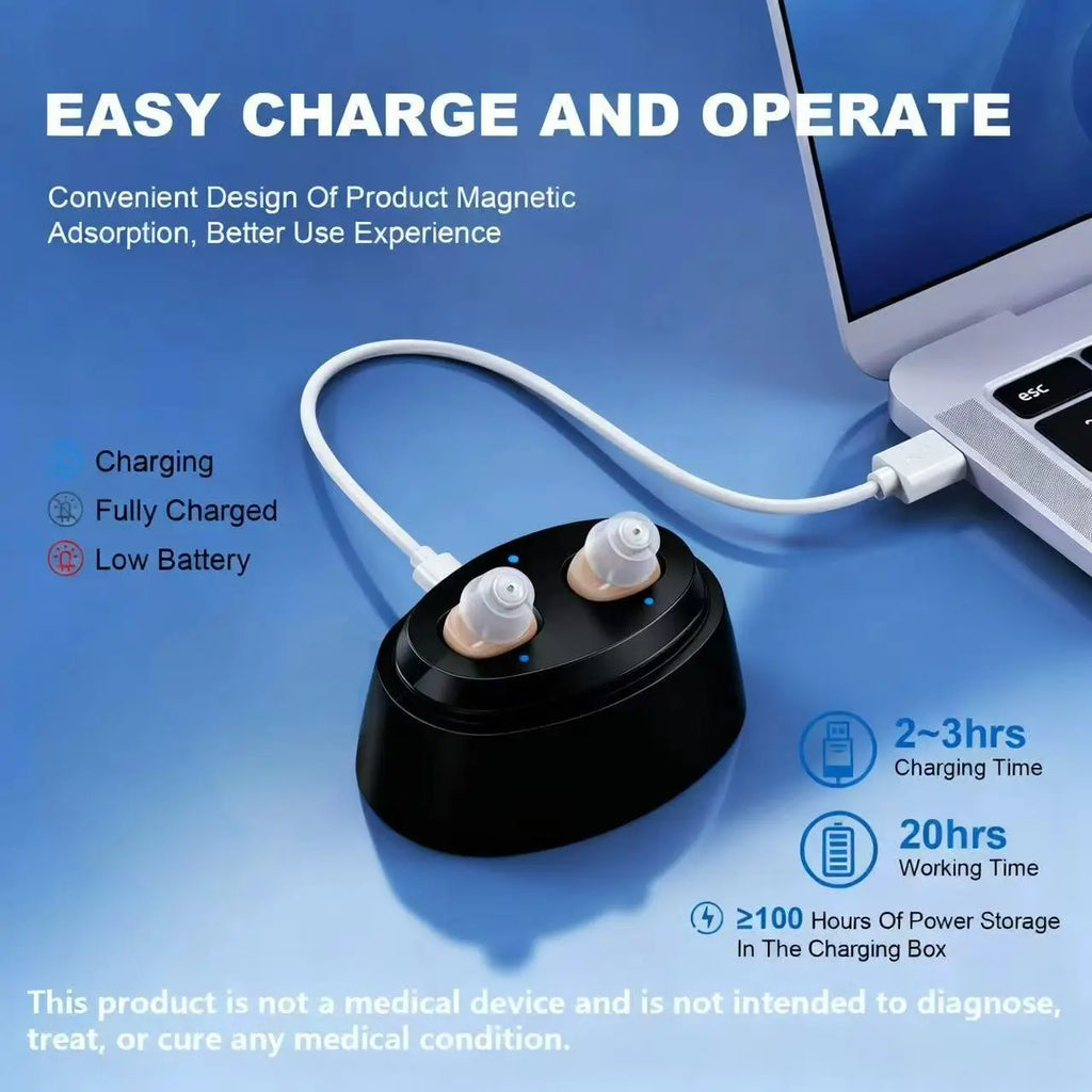 CIC Rechargeable Hearing Aid Mini Smart Amplification Aids Noise