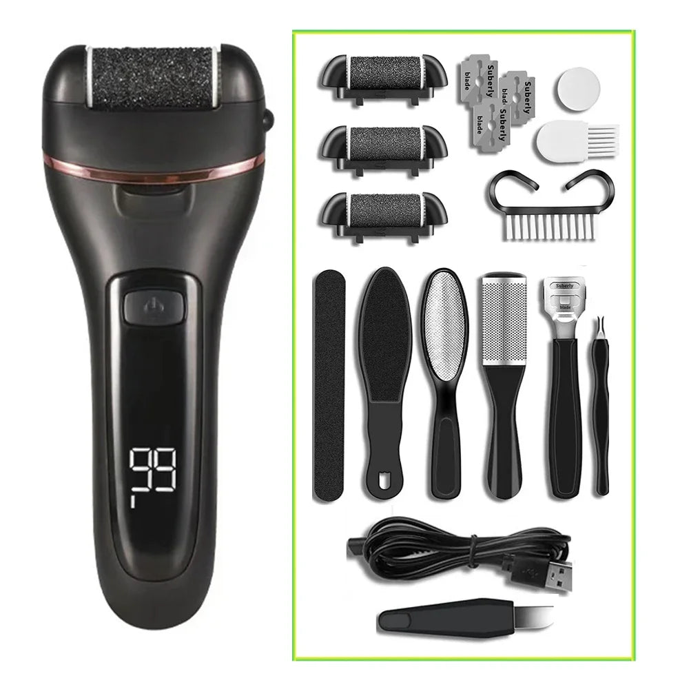 Electric Foot Callus Remover – 18-in-1 Rechargeable Pedicure Kit Electric Callus Remover Zpaxo FT001-Black-10PCS
