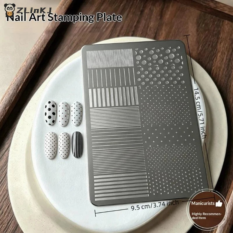 ▶1Pcs Striped Wave Points Pattern French Stainless Steel Stencil Nail Art Transfer Template Manicure Tool Nail Stamping Plates Zpaxo