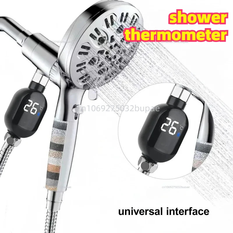Bathroom Shower Thermometer Shower Head Digital Thermometer Easy Installation Anti-scald Accurate Measurement Celsius Display Zpaxo