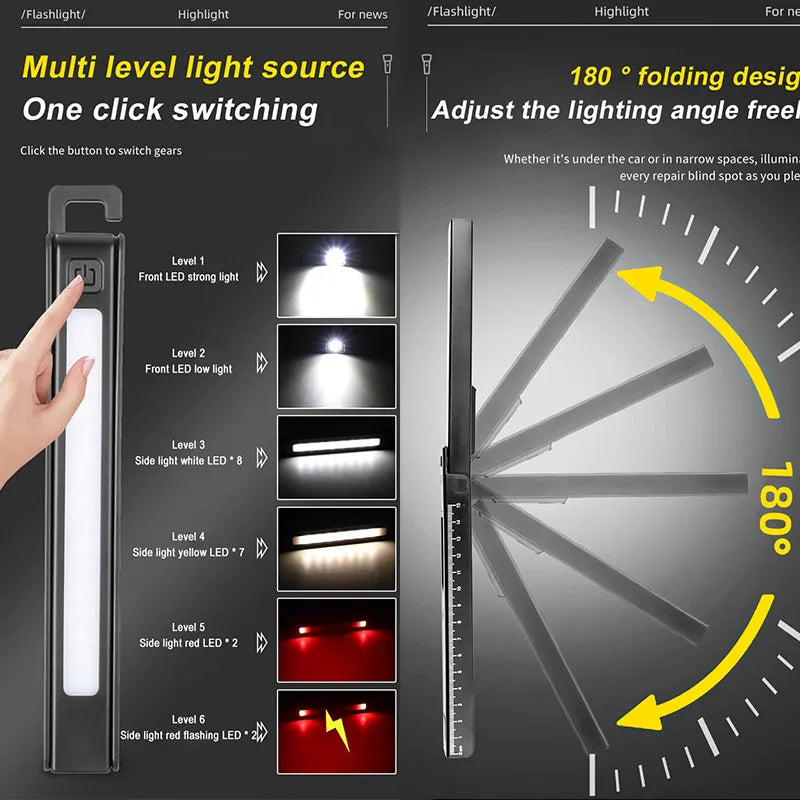 COB LED Folding Work Light – Rechargeable Magnetic Pen Torch