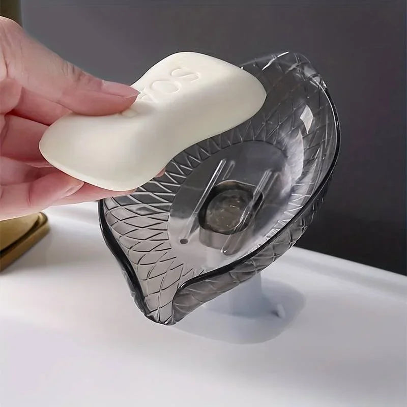 Leaf Design Drain Soap Box Suction Cup Decorative Plastic Self