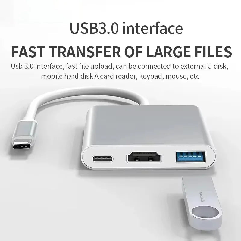 3 In 1 USB-C Usb Hub Male To Female HDMI-compatible 4K Usb 3.1 Type-C To Usb 3.0 Charging Adapter For Macbook Laptops Converter Zpaxo