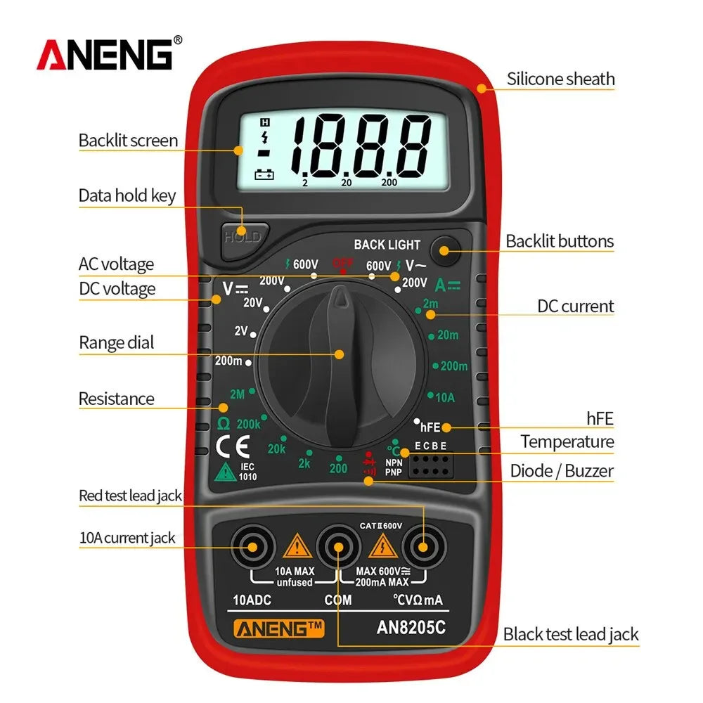 ANENG AN8205C Digital Multimeter Meter Thermocouple LCD Backlight