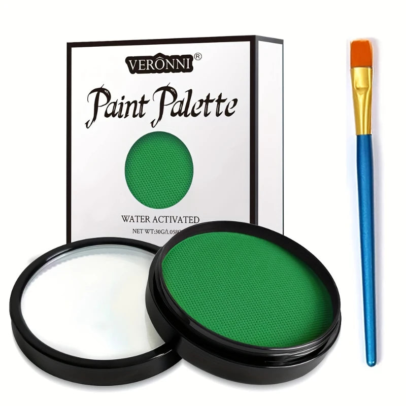 Water-activated Face Body Painting Palette Monochromatic Halloween Zpaxo green and brush