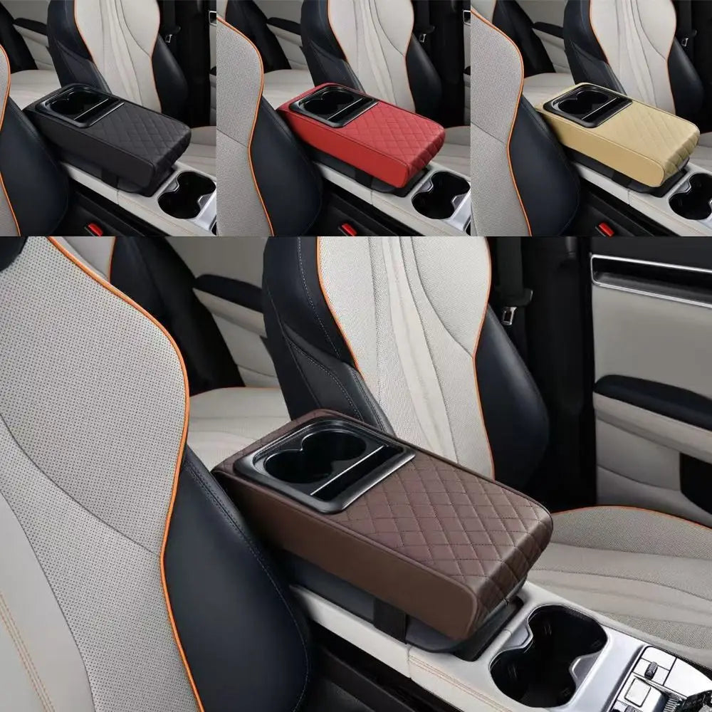 PU Leather Center Console Armrest Pillow Waterproof Thicken Car Armrest Box Cushion Soft 2 Cup Holder Auto Arm Rest Protector Zpaxo